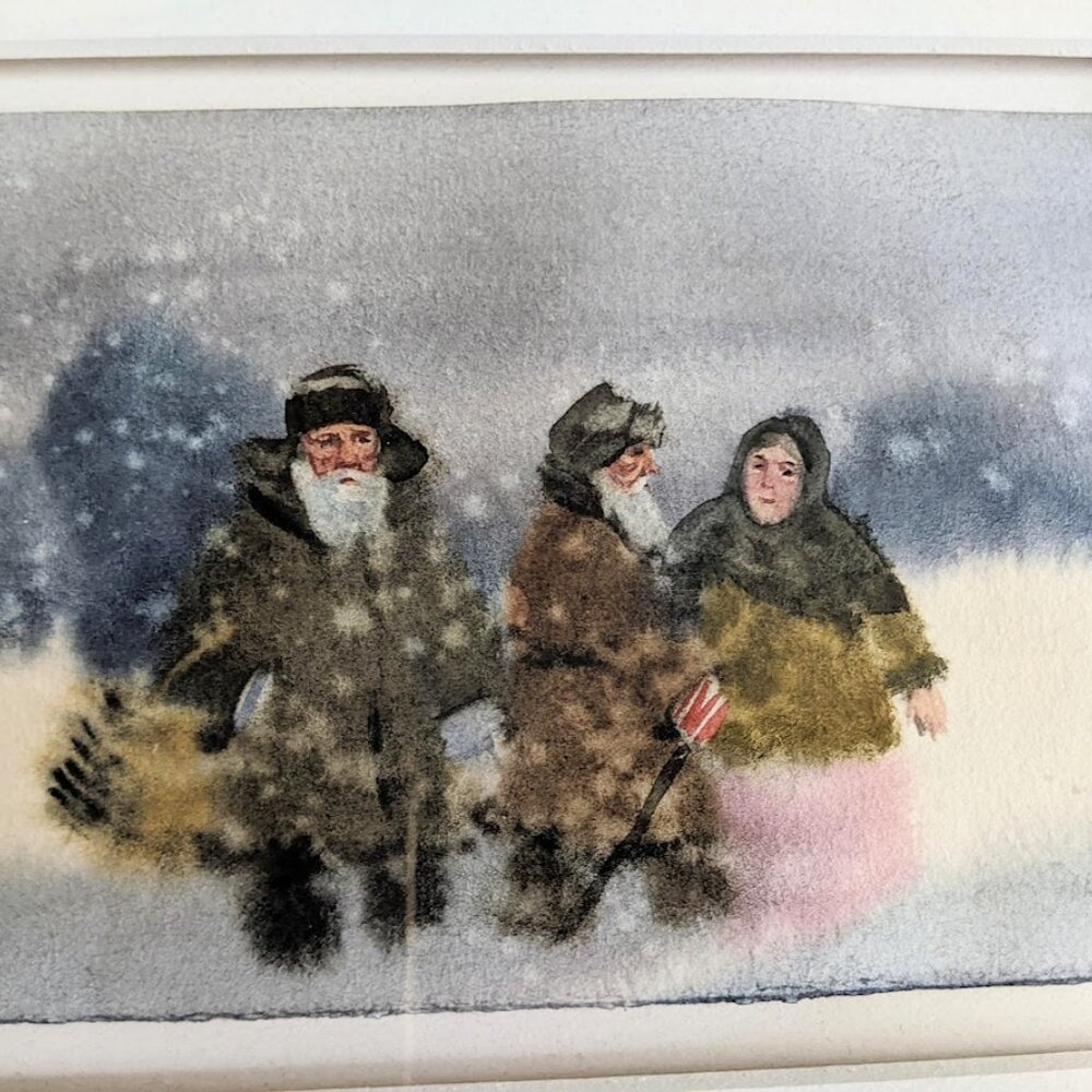 Original Watercolor Painting "Snow" (3 People) St Petersburg Russia - Picture 2 of 14
